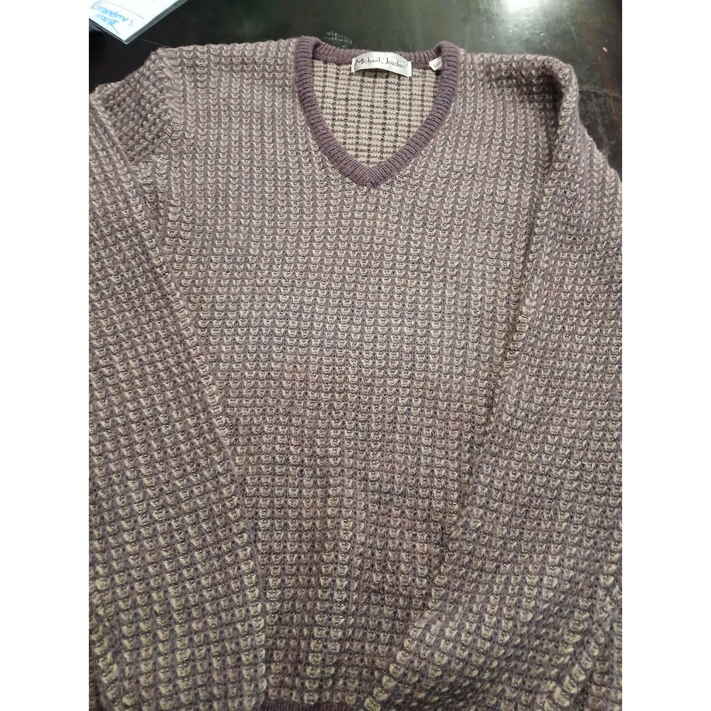 Michael Jordan Mens V Neck Sweater Knit Pattern Purple Tan Size S